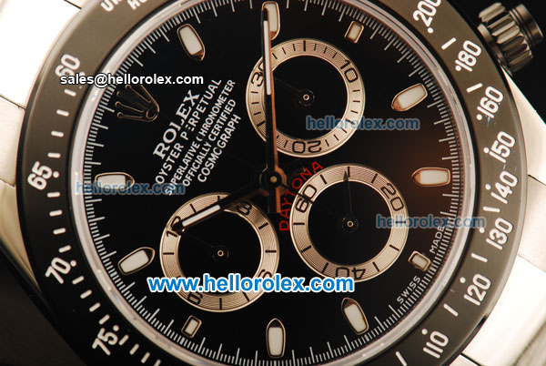 Rolex Daytona Chronograph Swiss Valjoux 7750 Automatic Movement Steel Case with Black Dial and Black Bezel-Steel Strap - Click Image to Close